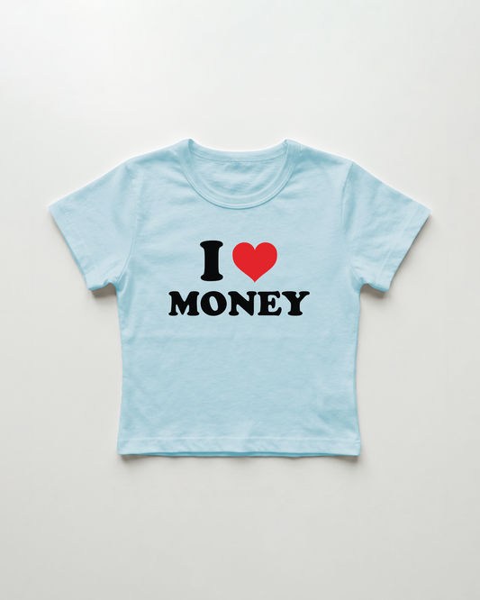 I love money cropped Baby Tee Blue | Lolita Sinz