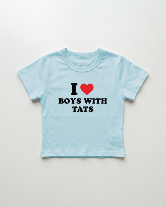 I love boys with tats cropped Baby Tee Blue | Lolita Sinz