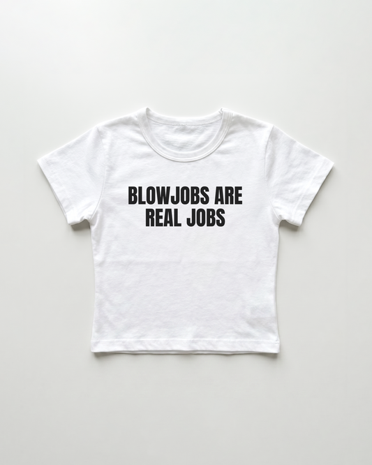 blowjobs are real jobs cropped Baby Tee Weiss | Lolita Sinz