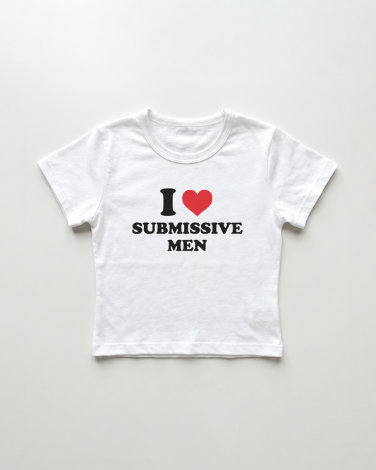 I love submissive men cropped Baby Tee Weiss | Lolita Sinz