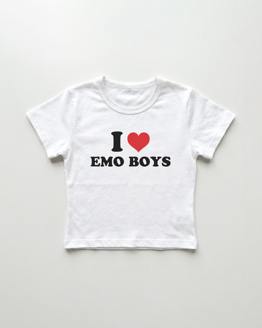 I love emo boys cropped Baby Tee Weiss | Lolita Sinz