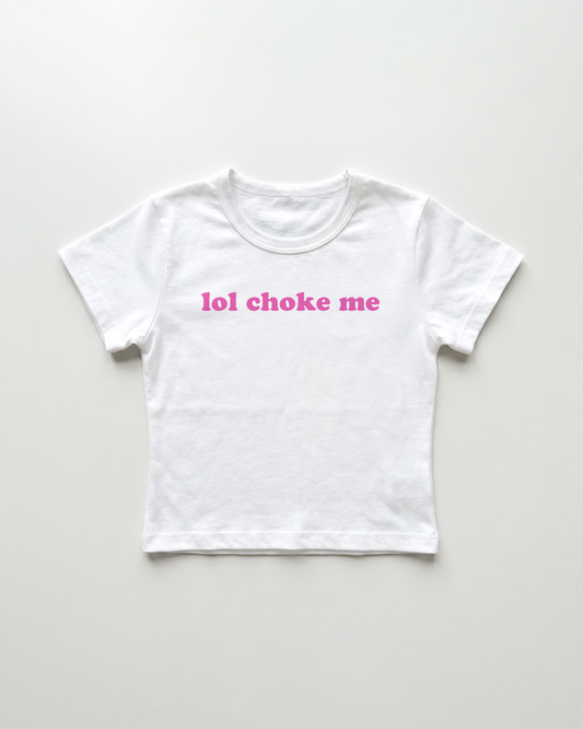 lol choke me cropped Baby Tee Weiss | Lolita Sinz