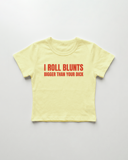 I roll blunts bigger than your dick cropped Baby Tee Gelb | Lolita Sinz
