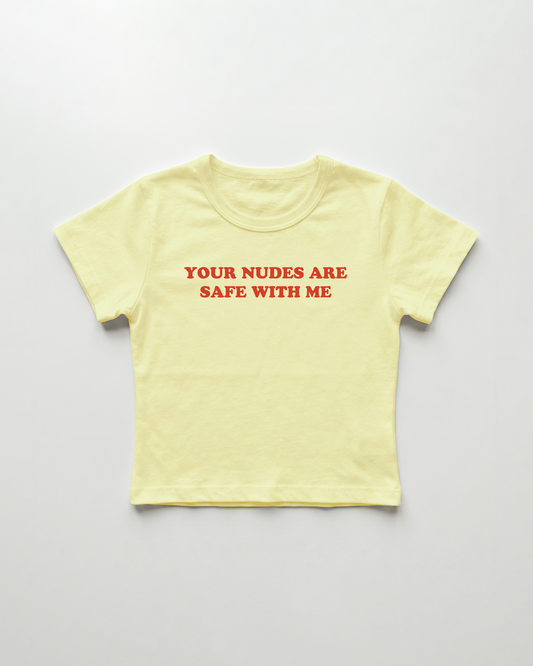 your nudes are safe with me cropped Baby Tee Gelb | Lolita Sinz