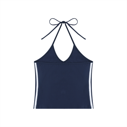 Women's Color Block Halter Crop Tank Top