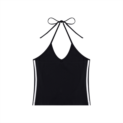 Women's Color Block Halter Crop Tank Top