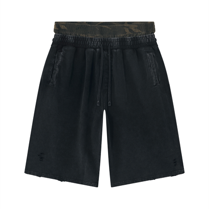 Unisex Vintage Wash Distressed Wide Leg Shorts