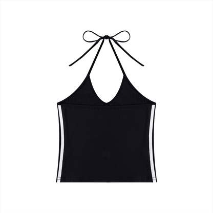 Women's Color Block Halter Crop Tank Top