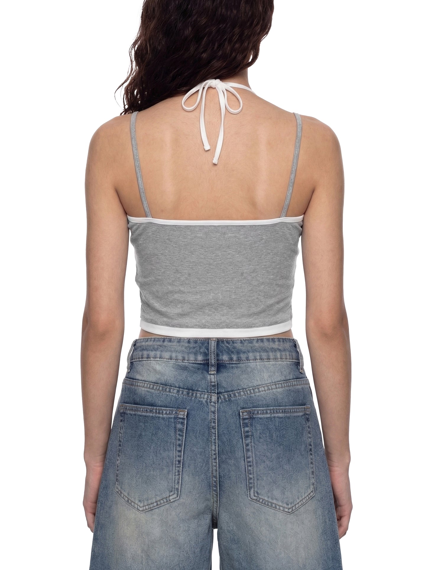 Contrast Binding Halter Tank Top