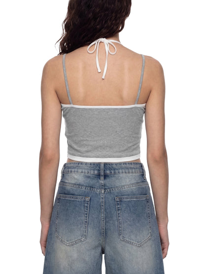 Contrast Binding Halter Tank Top