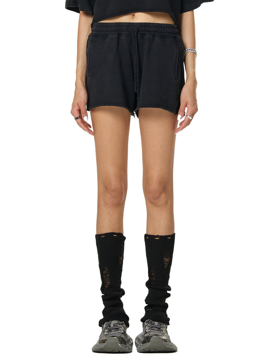 Snow Washed Raw Edge Drawstring Shorts