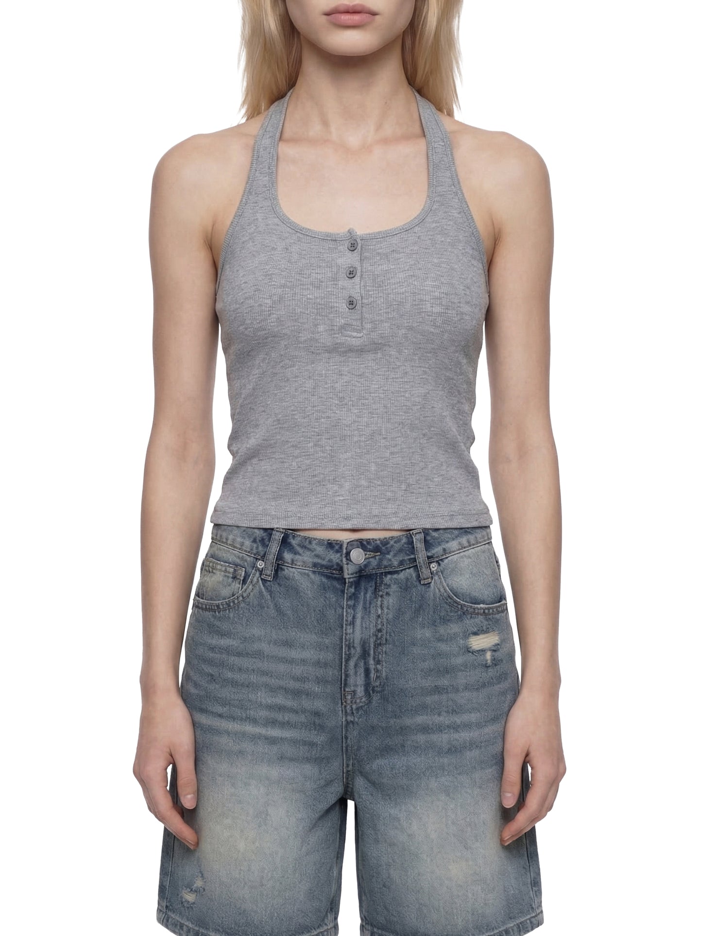 Women's Ribbed Henley Tank Top
