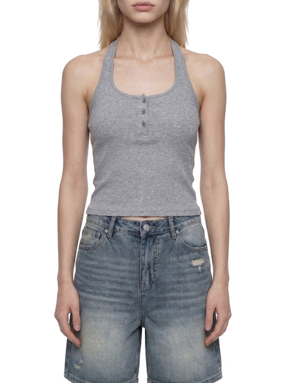 Women's Ribbed Henley Tank Top