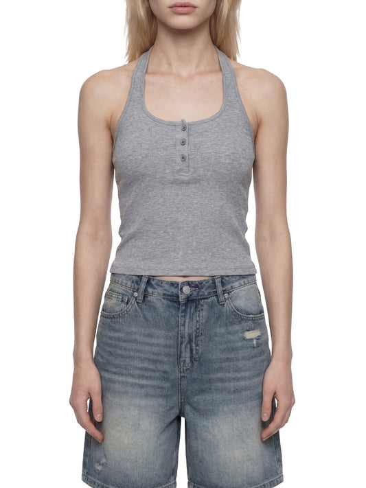 Women's Ribbed Henley Tank Top
