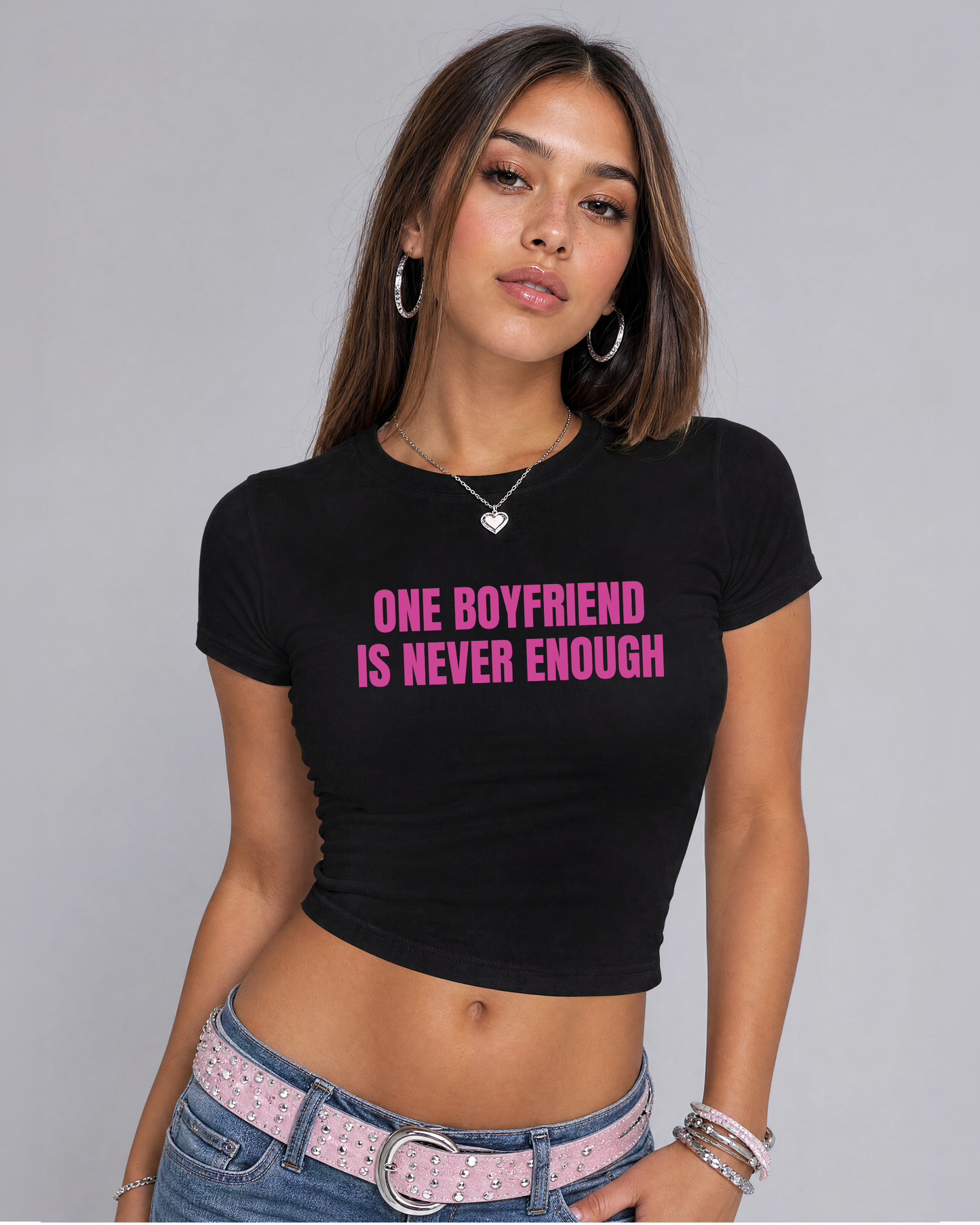 one boyfriend is never enough cropped Baby Tee