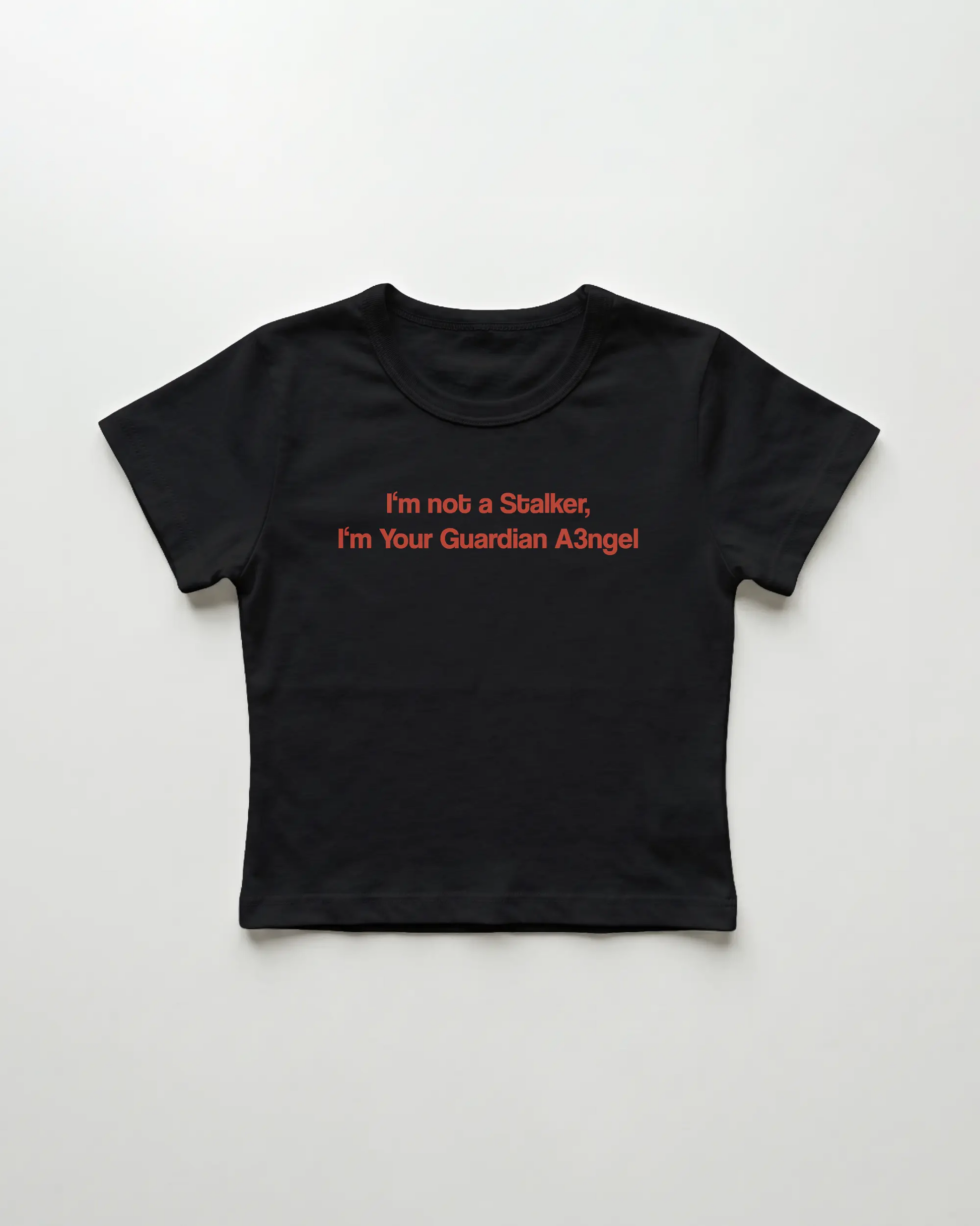 I'm not a Stalker I'm Your Guardian Angel cropped Baby Tee Schwarz | Lolita Sinz
