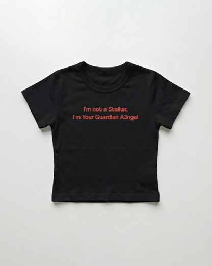 I'm not a Stalker I'm Your Guardian Angel cropped Baby Tee Schwarz | Lolita Sinz