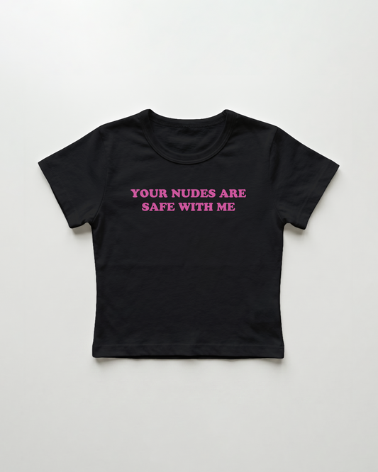 your nudes are safe with me cropped Baby Tee Schwarz | Lolita Sinz