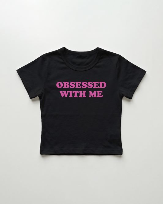 obsessed with me cropped Baby Tee Schwarz | Lolita Sinz
