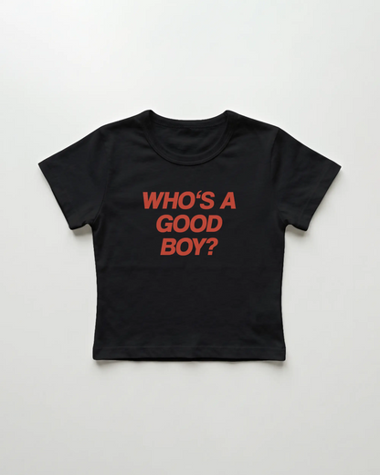 who's a good boy cropped Baby Tee Schwarz | Lolita Sinz