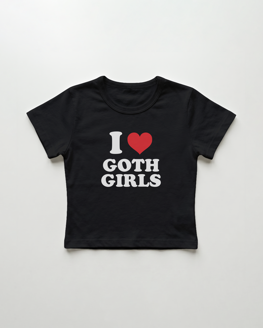 I love goth girls cropped Baby Tee Schwarz | Lolita Sinz
