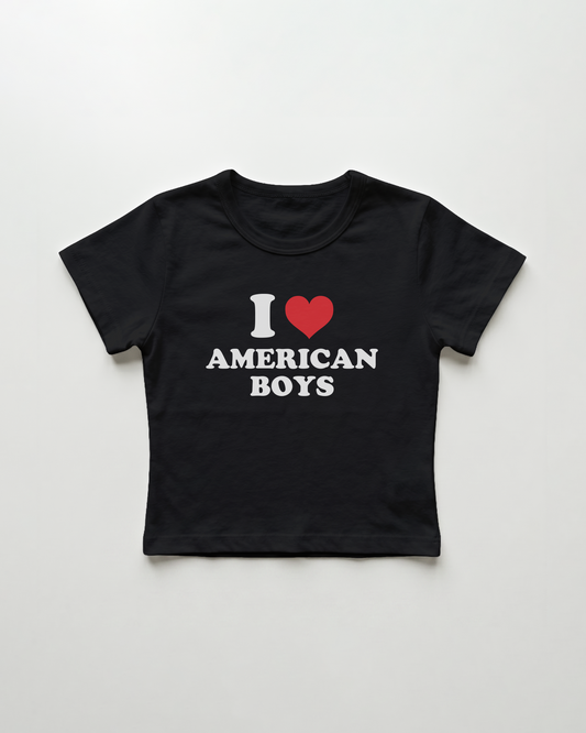I love american boys cropped Baby Tee Schwarz | Lolita Sinz