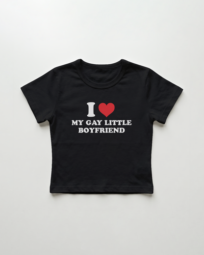 I love my gay little boyfriend cropped Baby Tee Schwarz | Lolita Sinz