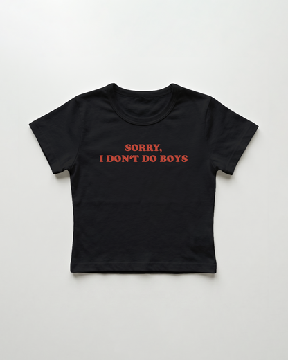 sorry I don't do boys cropped Baby Tee Schwarz | Lolita Sinz