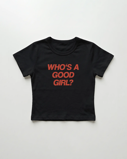 who's a good girl cropped Baby Tee Schwarz | Lolita Sinz