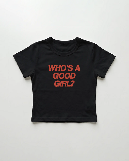 who's a good girl cropped Baby Tee Schwarz | Lolita Sinz
