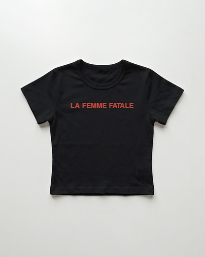la femme fatale cropped Baby Tee Schwarz | Lolita Sinz