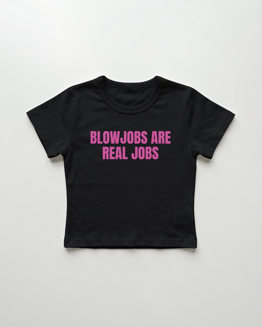 blowjobs are real jobs cropped Baby Tee Schwarz | Lolita Sinz