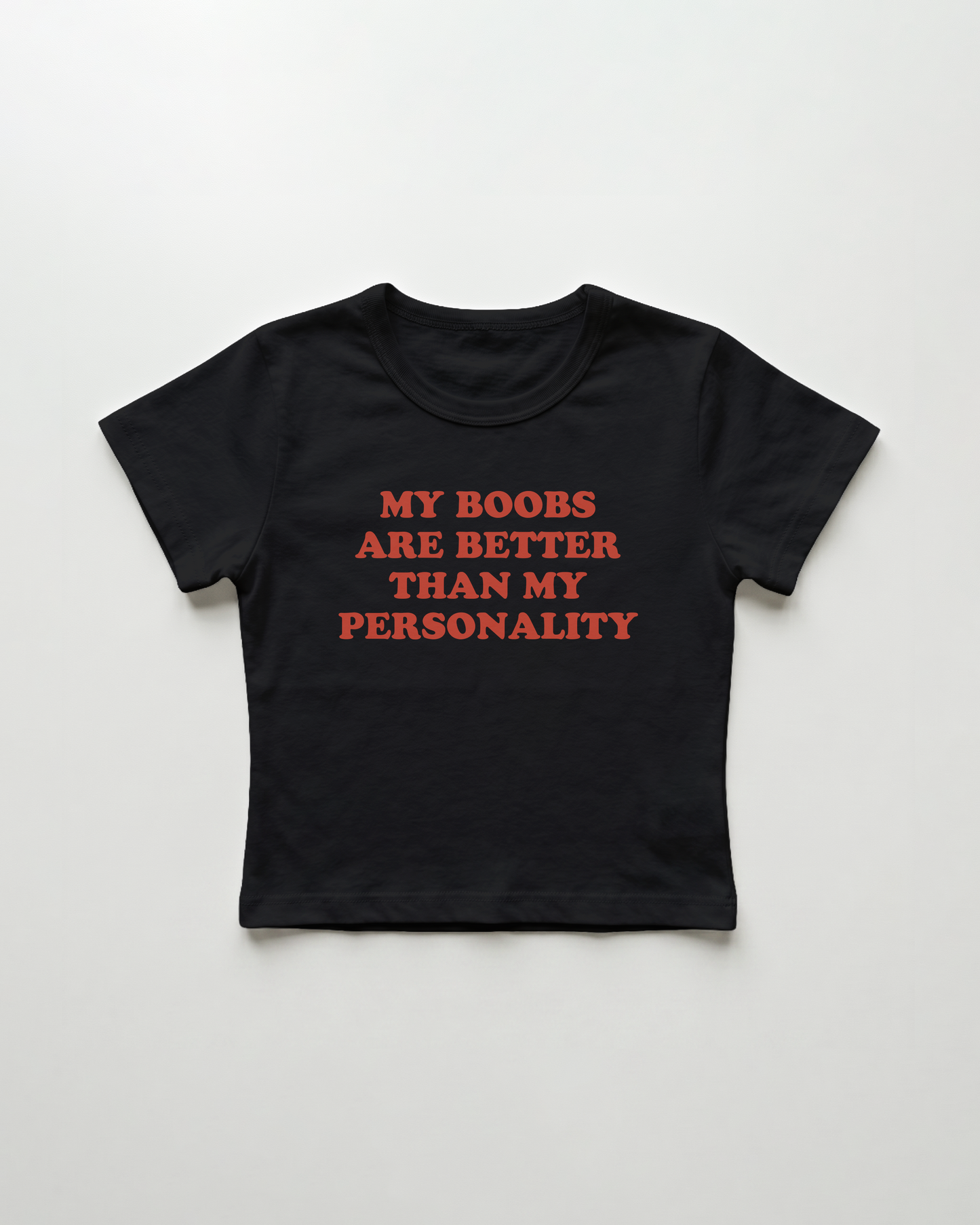 my boobs are better than my personality cropped Baby Tee Schwarz | Lolita Sinz