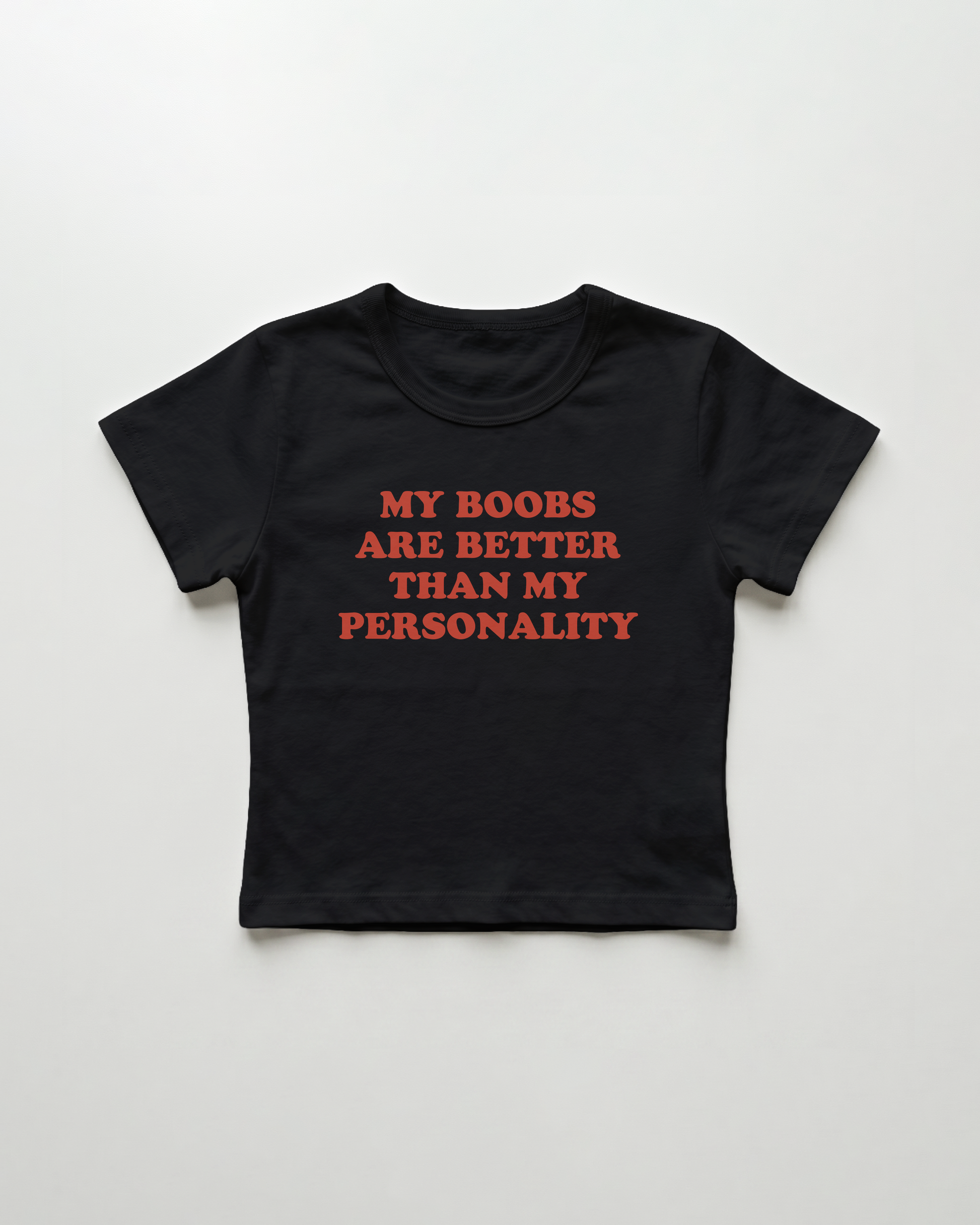 my boobs are better than my personality cropped Baby Tee Schwarz | Lolita Sinz