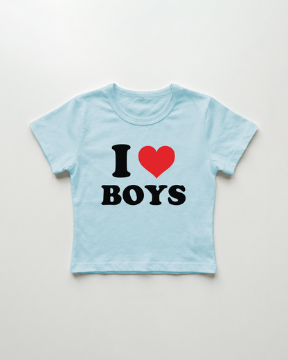 I love boys cropped Baby Tee Blue | Lolita Sinz
