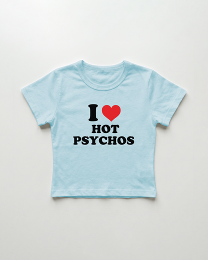I love hot psychos cropped Baby Tee Blue | Lolita Sinz