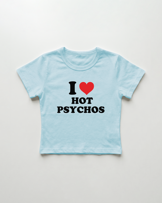 I love hot psychos cropped Baby Tee Blue | Lolita Sinz