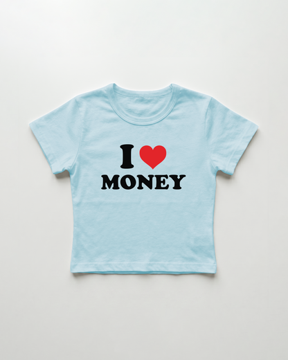 I love money cropped Baby Tee Blue | Lolita Sinz