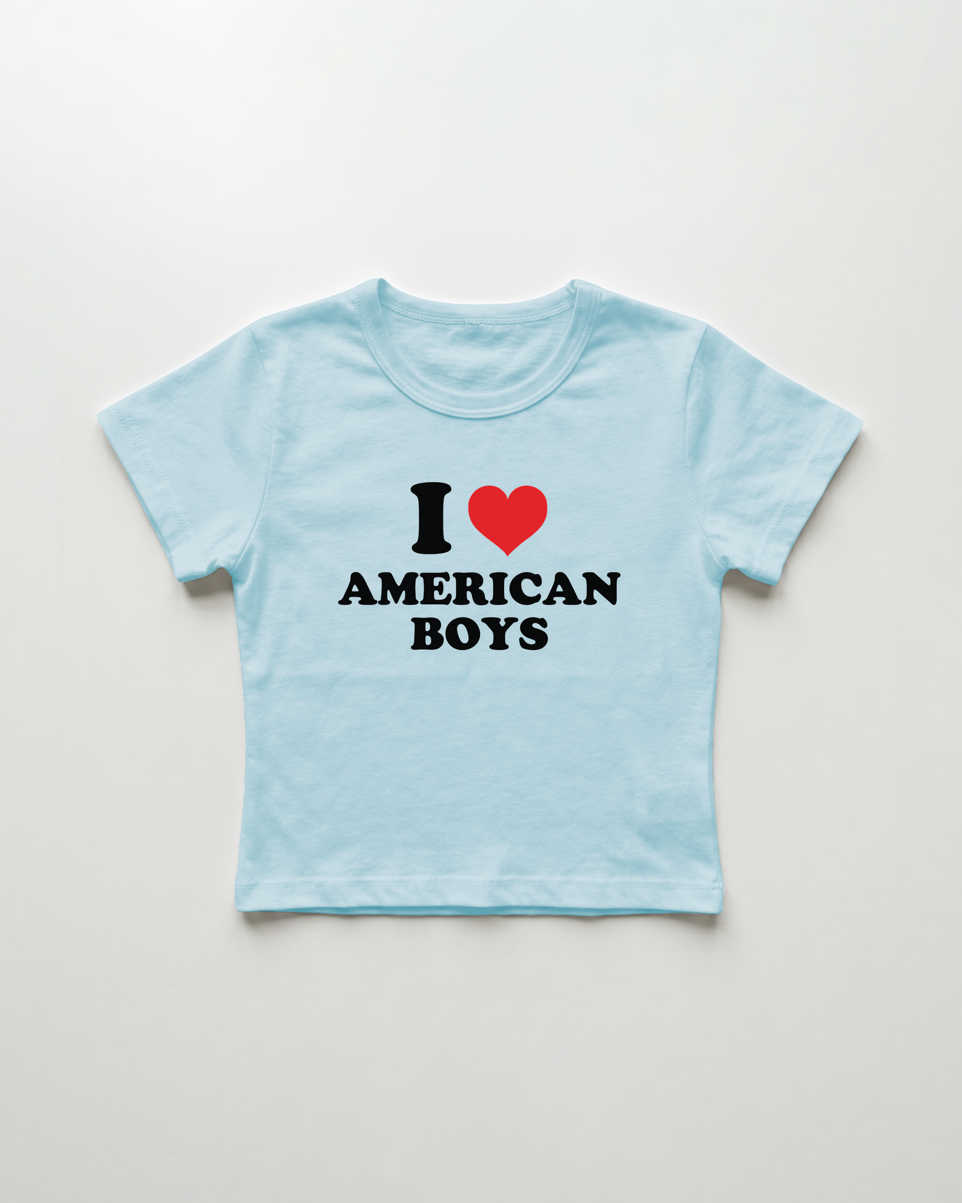 I love american boys cropped Baby Tee Blue | Lolita Sinz
