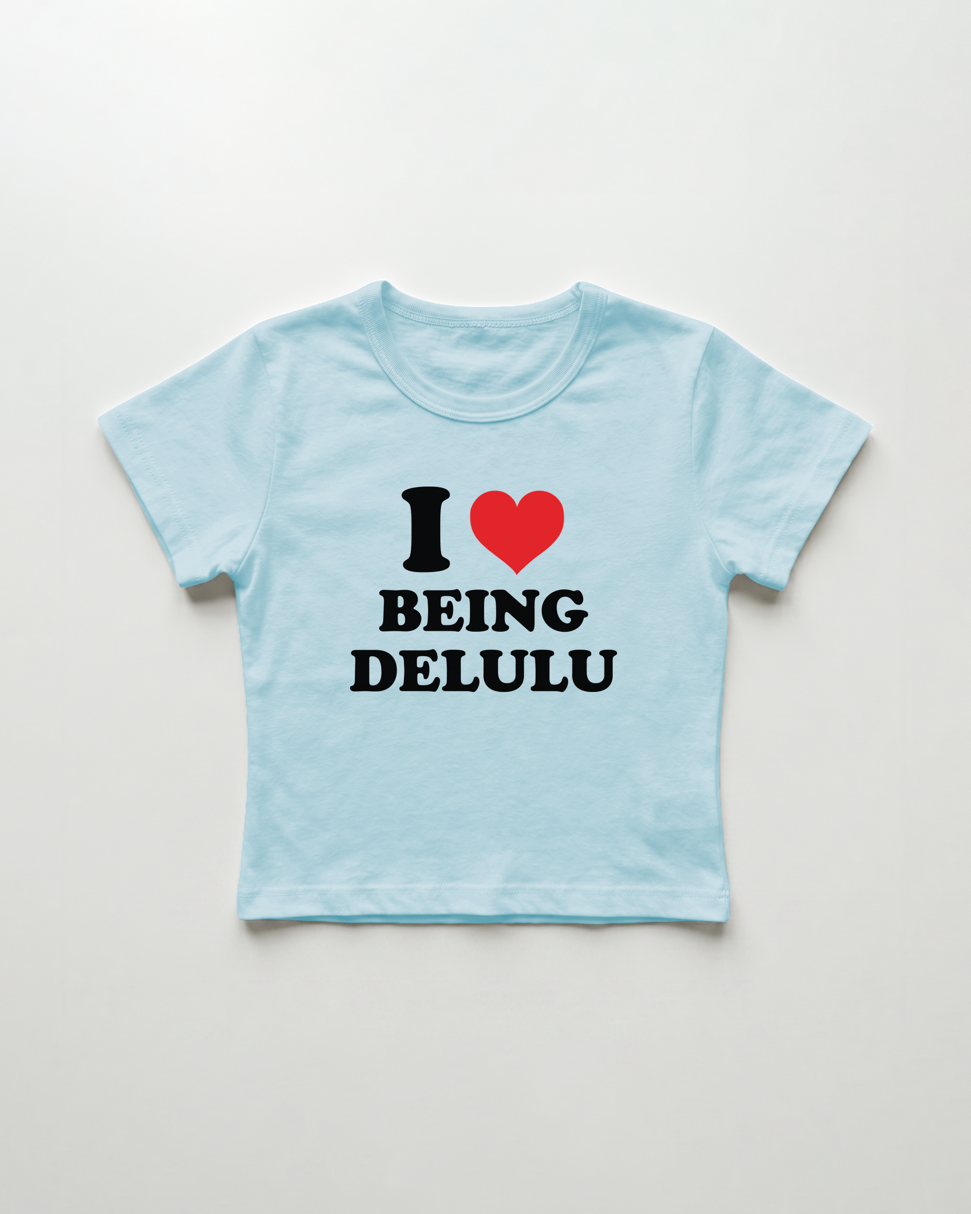 I love being delulu cropped Baby Tee Blue | Lolita Sinz