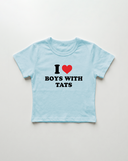 I love boys with tats cropped Baby Tee Blue | Lolita Sinz