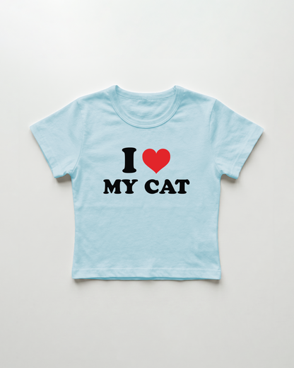 I love my cat cropped Baby Tee Blue | Lolita Sinz