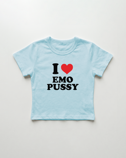 I love emo pussy cropped Baby Tee Blue | Lolita Sinz