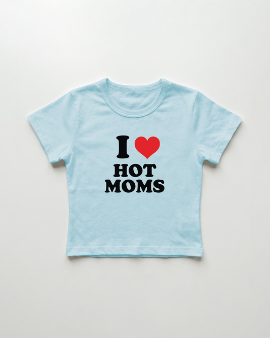 I love hot moms cropped Baby Tee Blue | Lolita Sinz