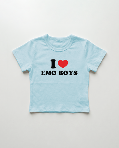 I love emo boys cropped Baby Tee Blue | Lolita Sinz