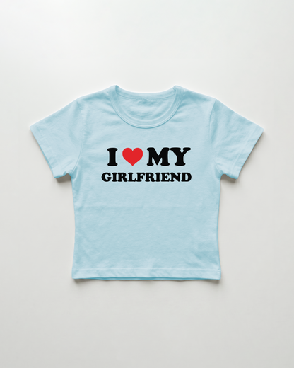 I love my girlfriend cropped Baby Tee Blue | Lolita Sinz
