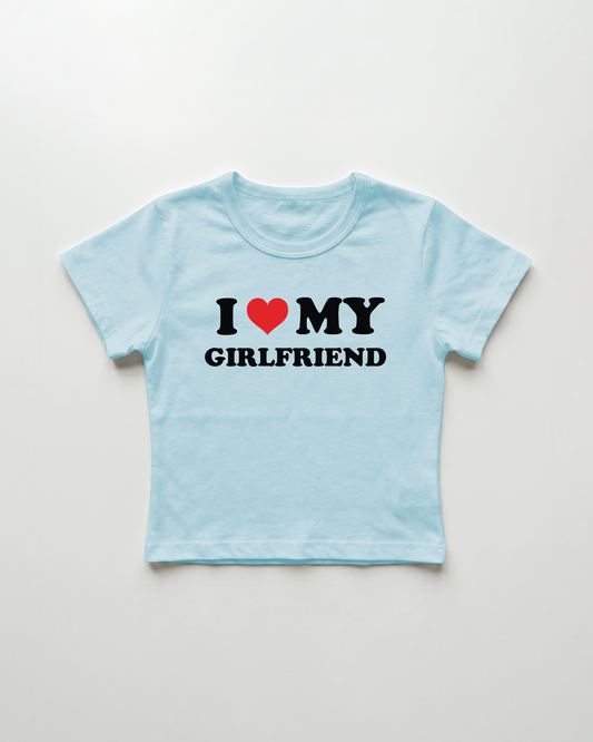 I love my girlfriend cropped Baby Tee Blue | Lolita Sinz
