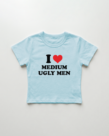 I love medium ugly men cropped Baby Tee Blue | Lolita Sinz
