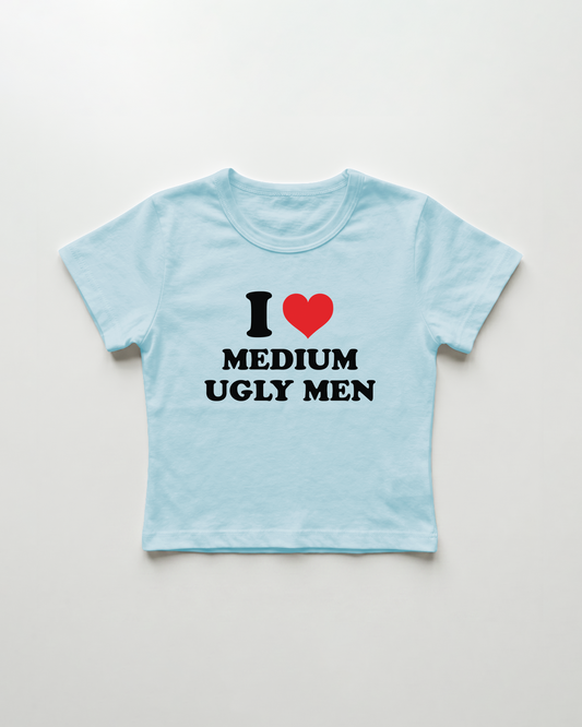 I love medium ugly men cropped Baby Tee Blue | Lolita Sinz