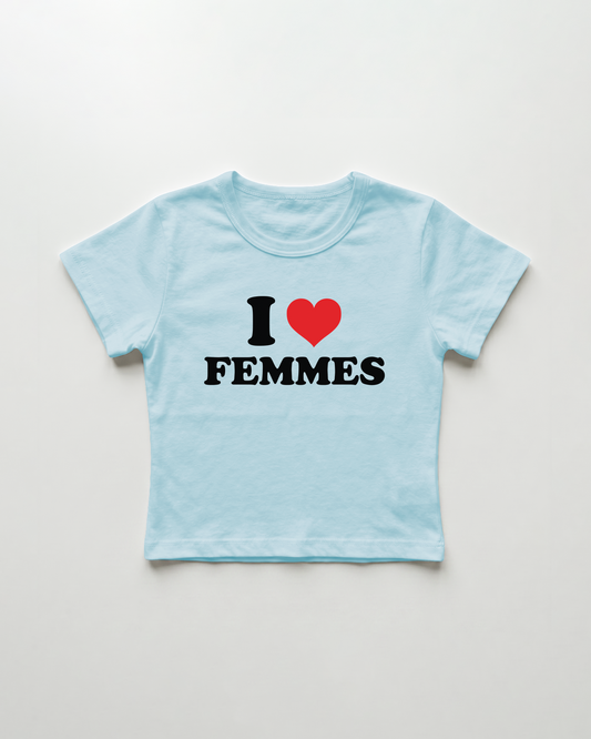 I love femmes cropped Baby Tee Blue | Lolita Sinz